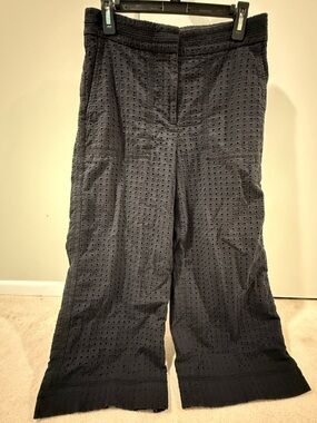 Ann Taylor Black Eyelet Wide-Leg cropped Pants